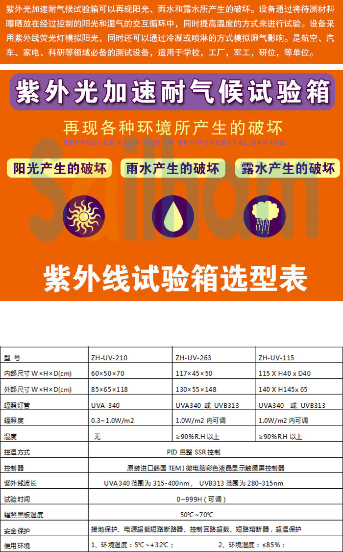 紫外線(xiàn)老化试验箱选项表